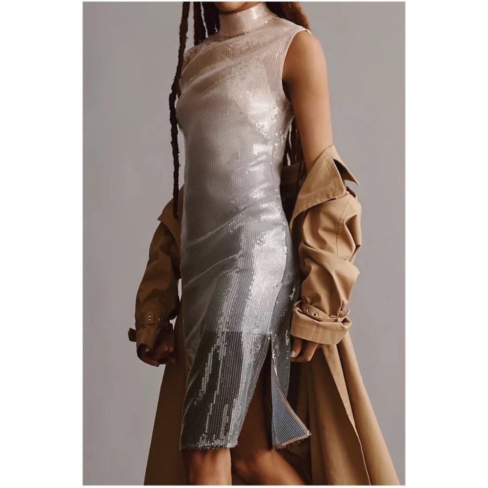 Anthropologie Sequin Ombre Mock Neck Sleeveless Midi Dress Ombre - Picture 3 of 12
